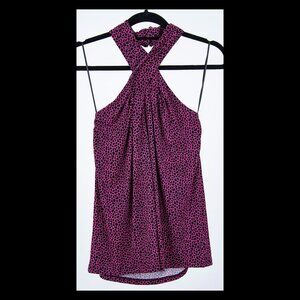 Michael Kors Womens Pink Black Animal Print Sleeveless Jersey Halter Top L NWT